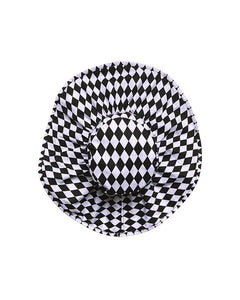 Hat - Circle (Ruffled) - Black & White - Alternate Diamond Checkered